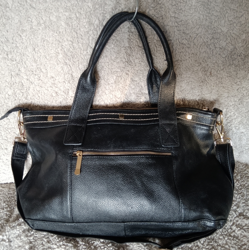 Cuore & Pelle crossbody bag black leather satchel tote purse removable strap